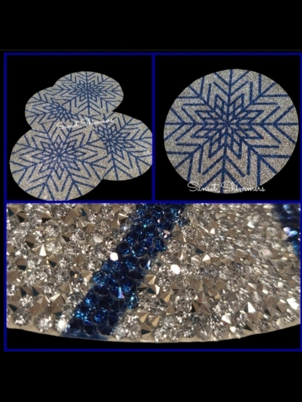 x4 Sparkles Home Snowflake Luminous Rhinestone Christmas Placemats Chargers Set